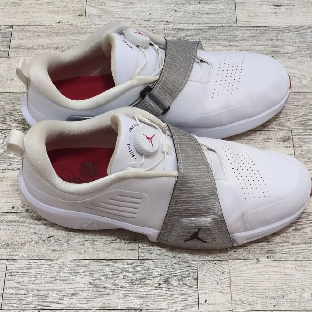 Jordan Golf Shoes Mens US 11.5 White Gray Red Strap Spiked FV6338-100